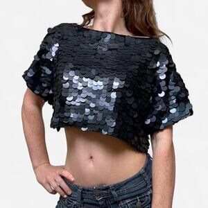 Y2k big sequin black iridescent